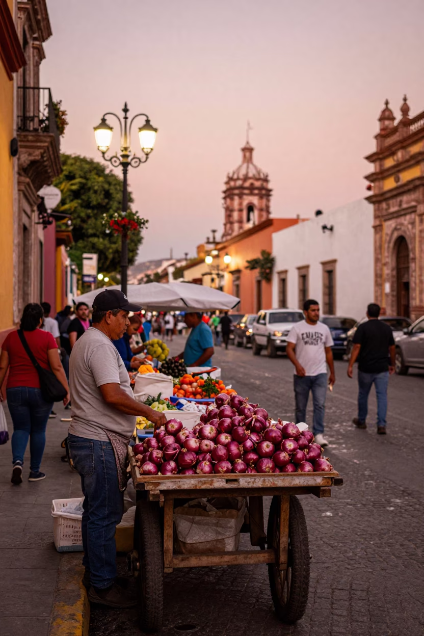 Vibrant Street Scene in Guadalajara Mexico Before Dusk with Local Market Details in in Guadalajara, Mexico