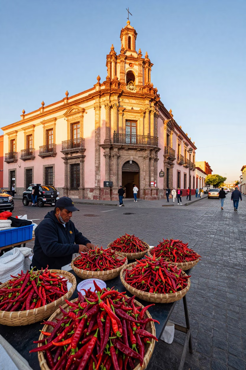 Vibrant Street Scene in Guadalajara Mexico Early Morning with Local Market Activity in in Guadalajara, Mexico