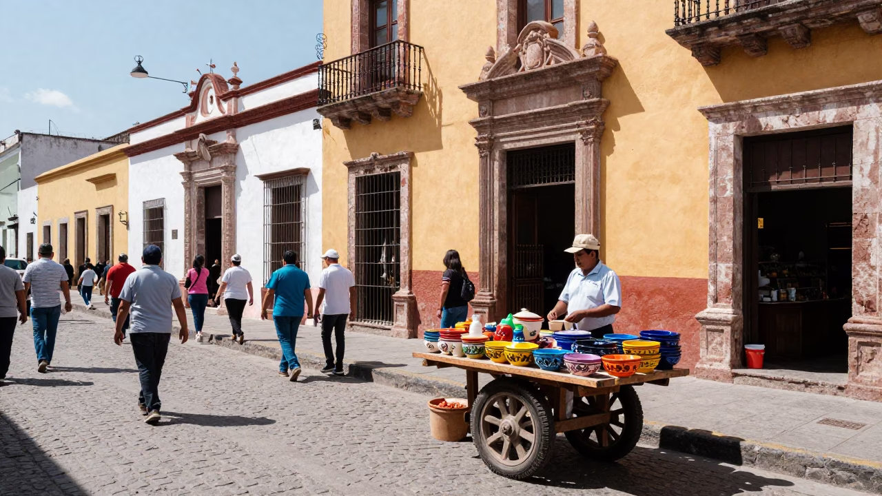 Vibrant Street Scene in Guadalajara Mexico with Traditional Market Goods and Local Life in in Guadalajara, Mexico