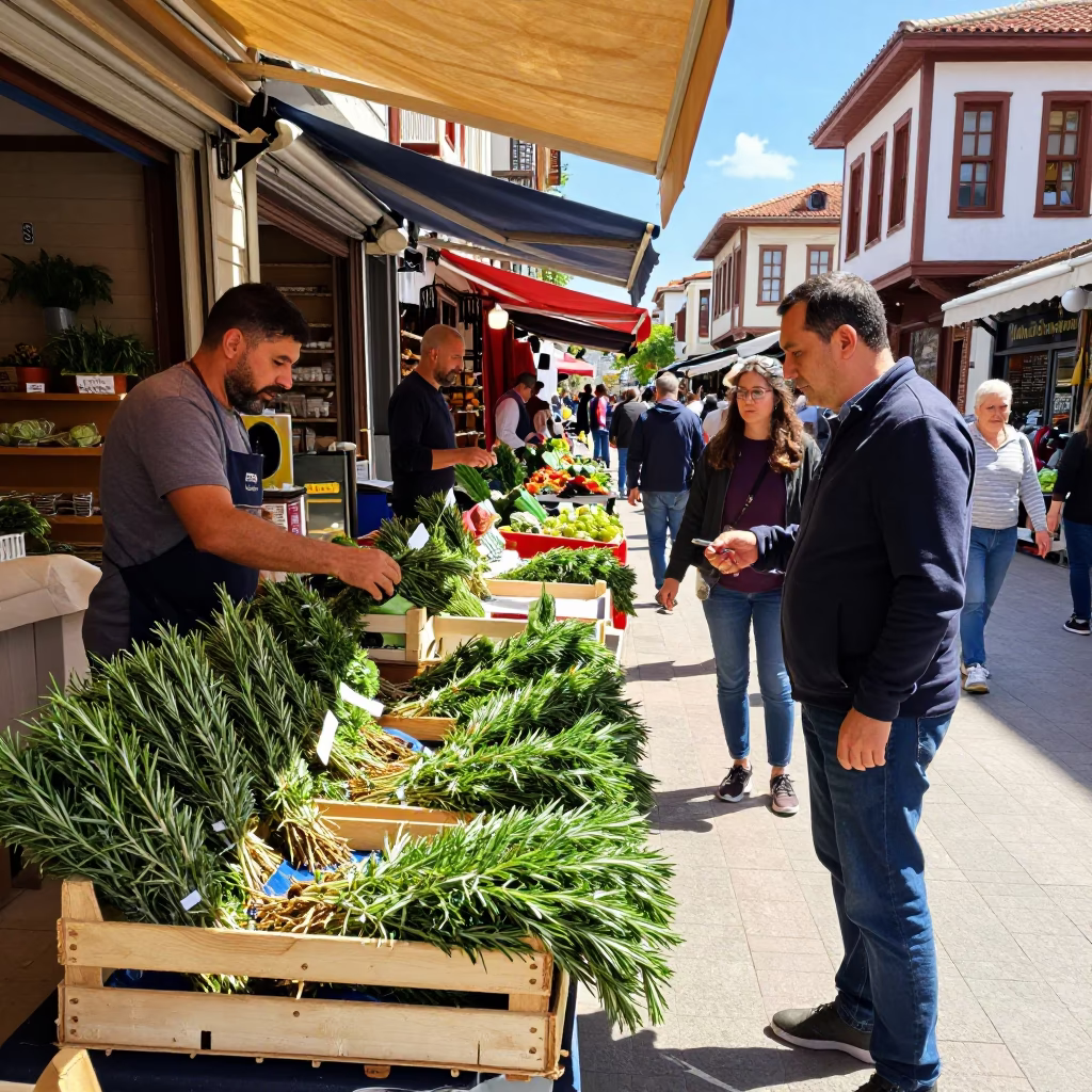 Vibrant Street Scene in Izmir Turkey Midday Sunlight and Local Market Activity in in Izmir, Turkey