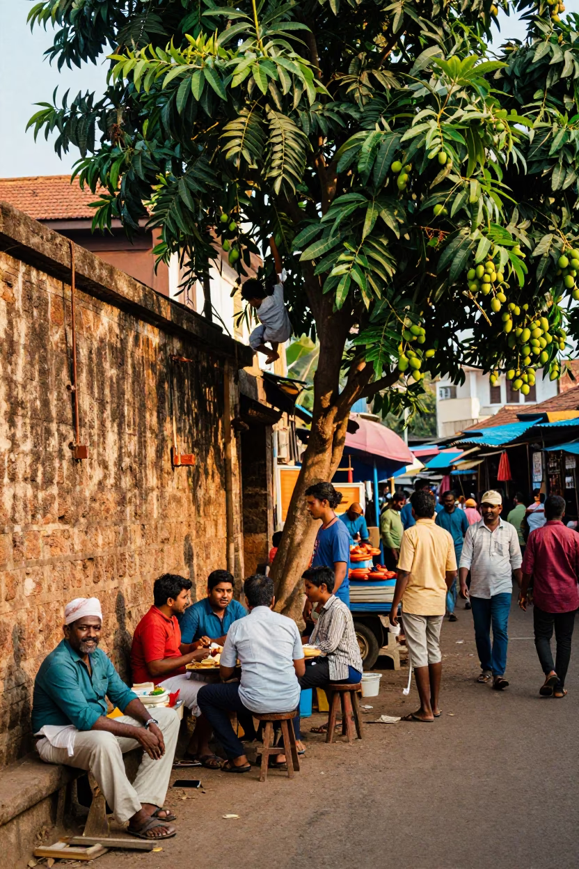 Vibrant Street Scene in Kochi India Early Afternoon Local Market Activity in in Kochi, India