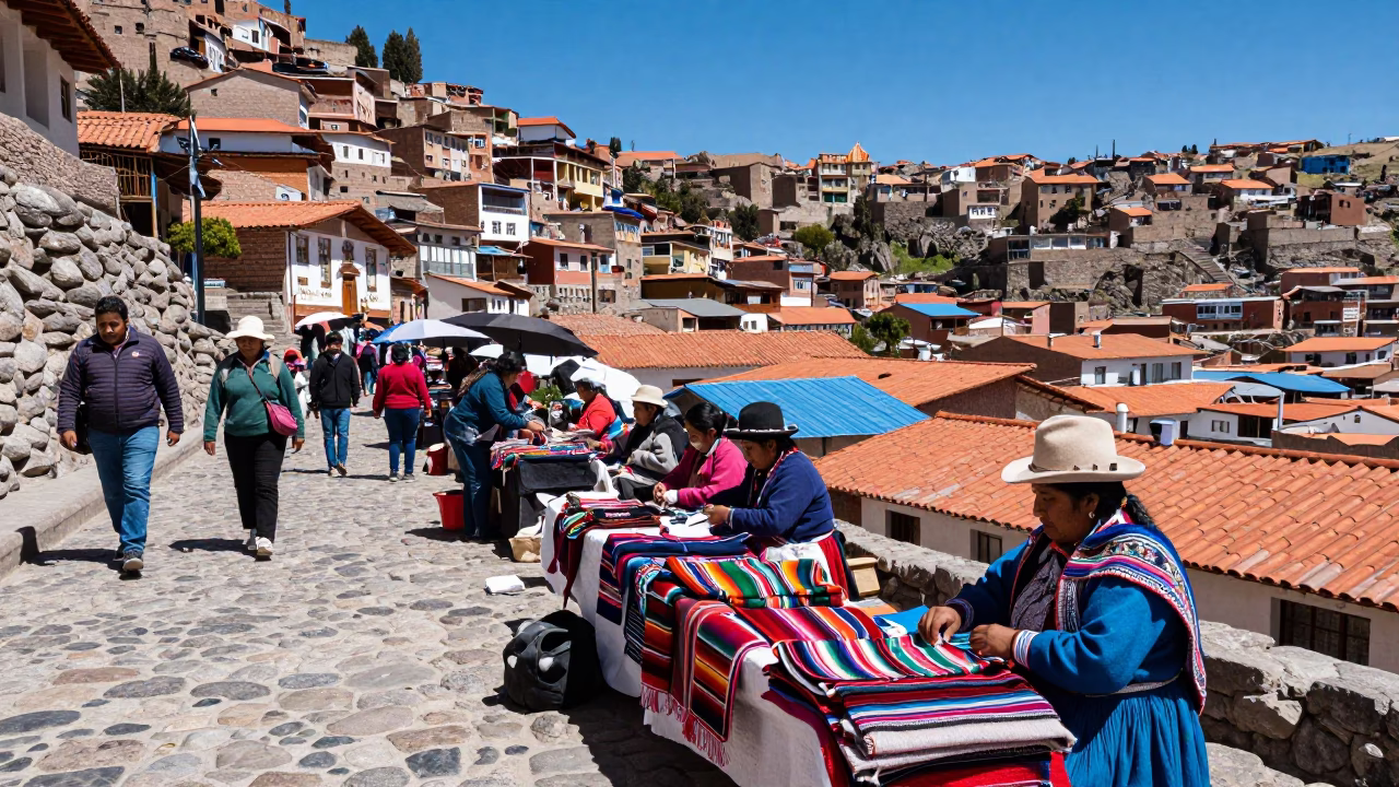 Vibrant Street Scene in La Paz Bolivia Midday Market Activity in in La Paz, Bolivia