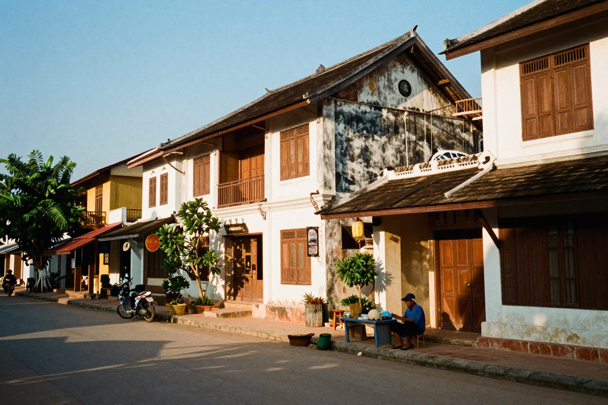 Vibrant Street Scene in Luang Prabang Laos Late Afternoon Light with Local Life in in Luang Prabang, Laos