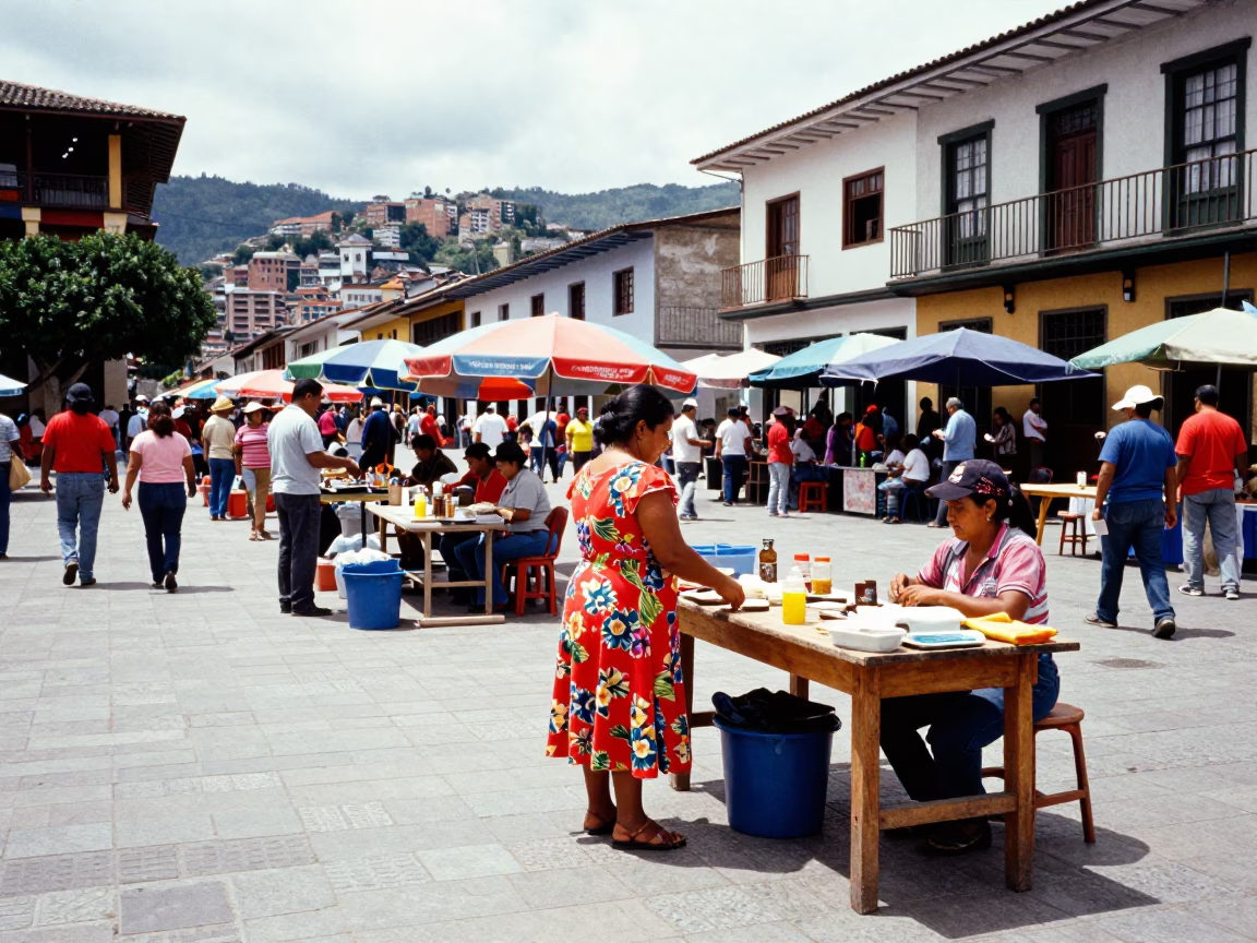 Vibrant Street Scene in Medellin Colombia at Midday with Local Commerce in in Medellin, Colombia
