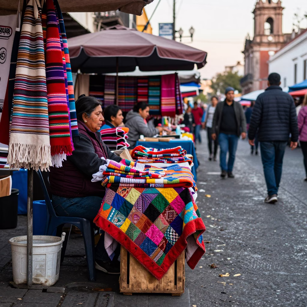 Vibrant Street Scene in Mexico City Late Morning with Local Market Activity in in Mexico City, Mexico