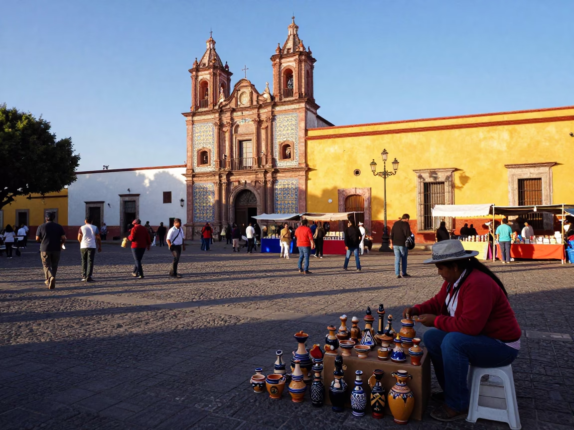 Vibrant Street Scene in Oaxaca Mexico Late Afternoon Market with Local Artisans in in Oaxaca, Mexico