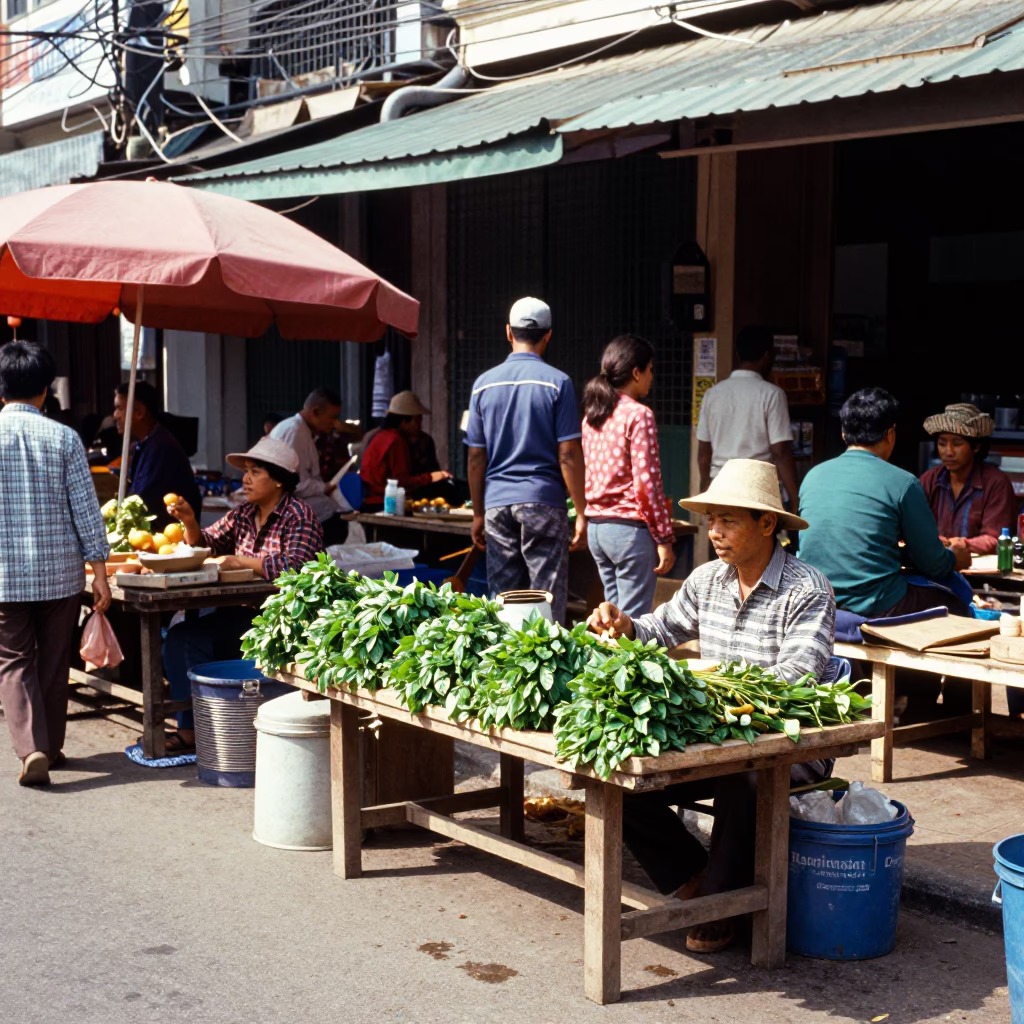 Vibrant Street Scene in Phnom Penh Cambodia Midmorning Market Activity in in Phnom Penh, Cambodia