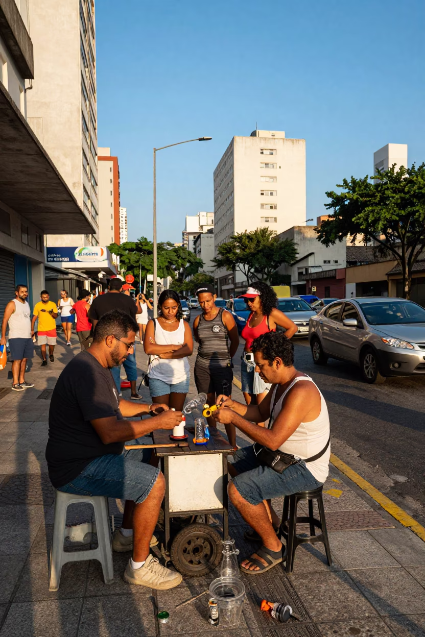Vibrant Street Scene in São Paulo Brazil Late Afternoon Light with Local Commerce in in São Paulo, Brazil