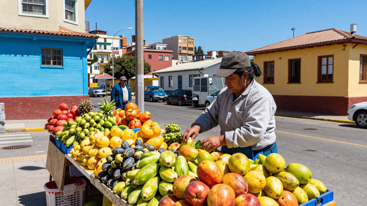 Vibrant Street Scene in Valparaiso Chile Under Flat Noon Sunlight in in Valparaiso, Chile