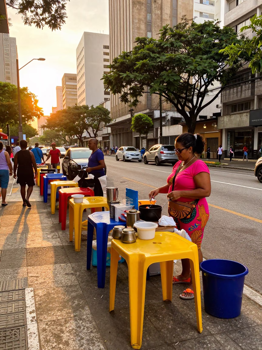 Vibrant Street Vendor Display at Golden Hour in São Paulo Brazil in in São Paulo, Brazil