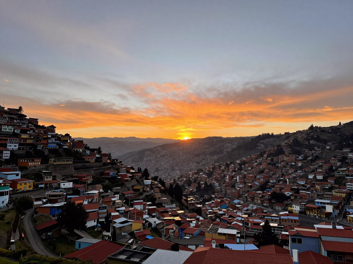 Vibrant Sunset Over La Paz Bolivia Andean Architecture And Urban Landscape in in La Paz, Bolivia