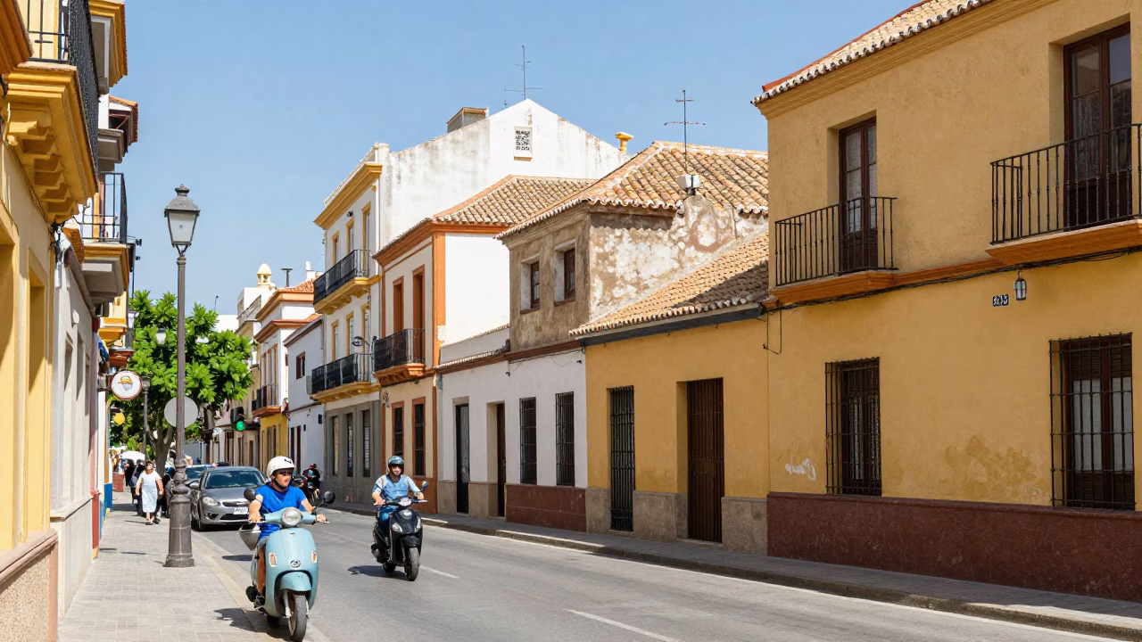 Vibrant Valencia Spain Street Scene Noon Light Scooter Traffic and Traditional Architecture in in Valencia, Spain