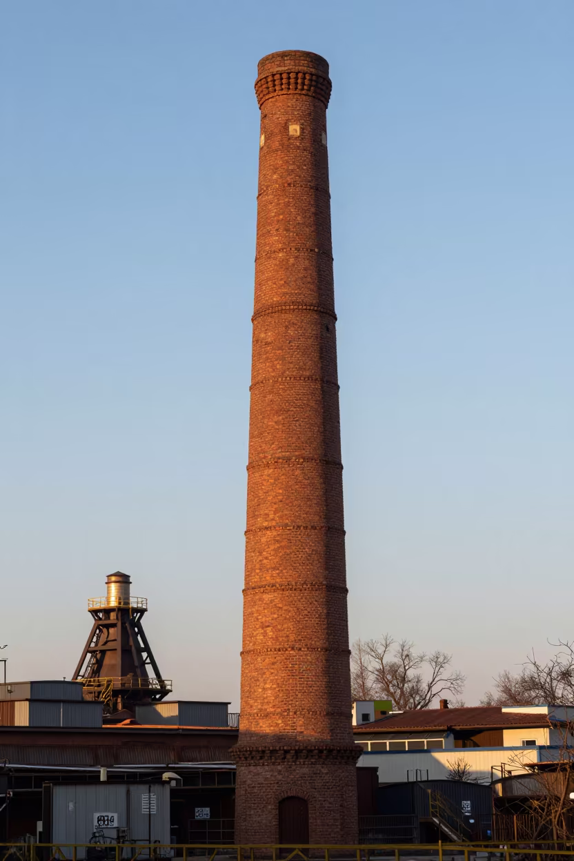 Victorian Chimney Tower Over Wuhan Blast Furnace in beside a blast furnace near Wuhan