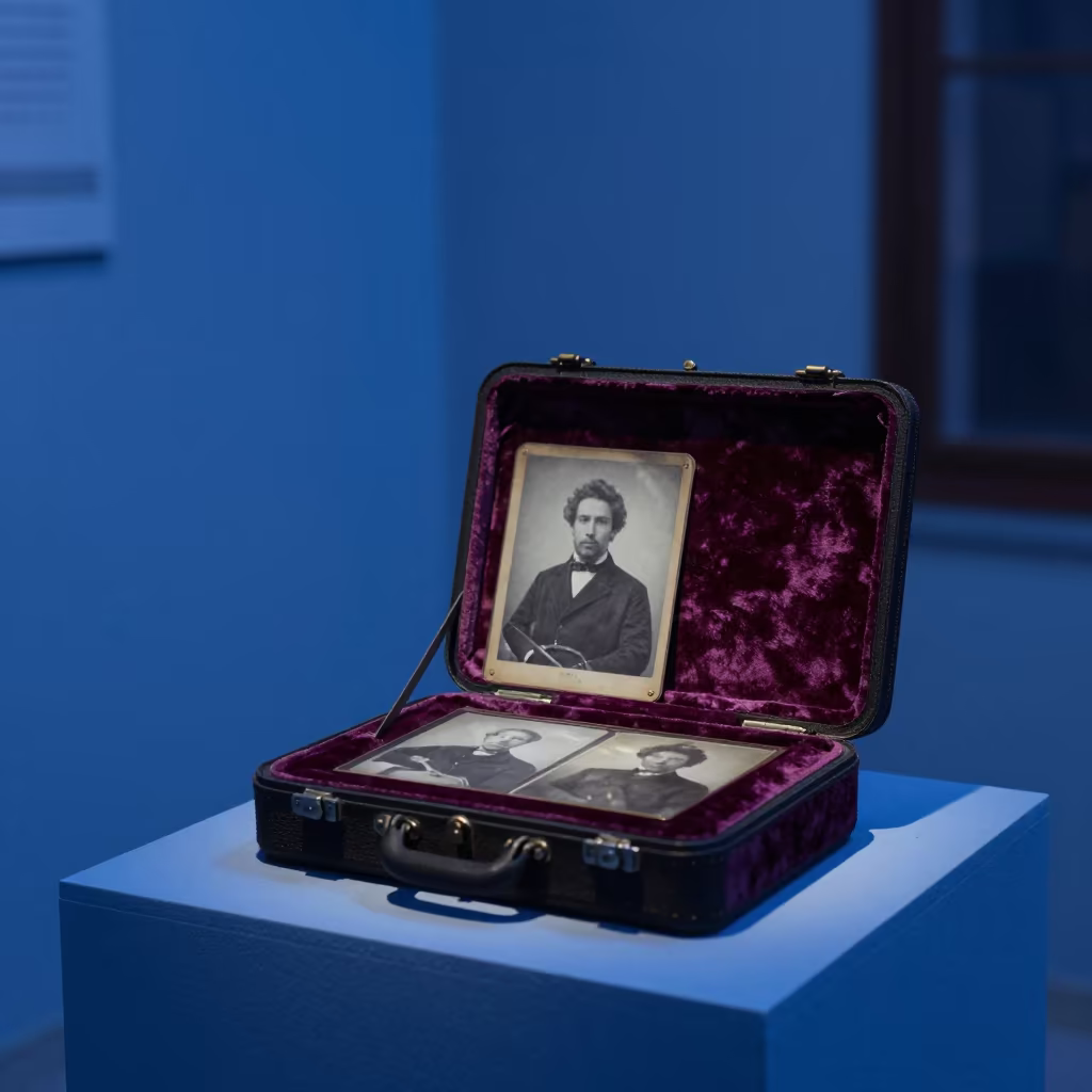 Victorian Daguerreotype Case in Museum Twilight in on a museum plinth in Pristina