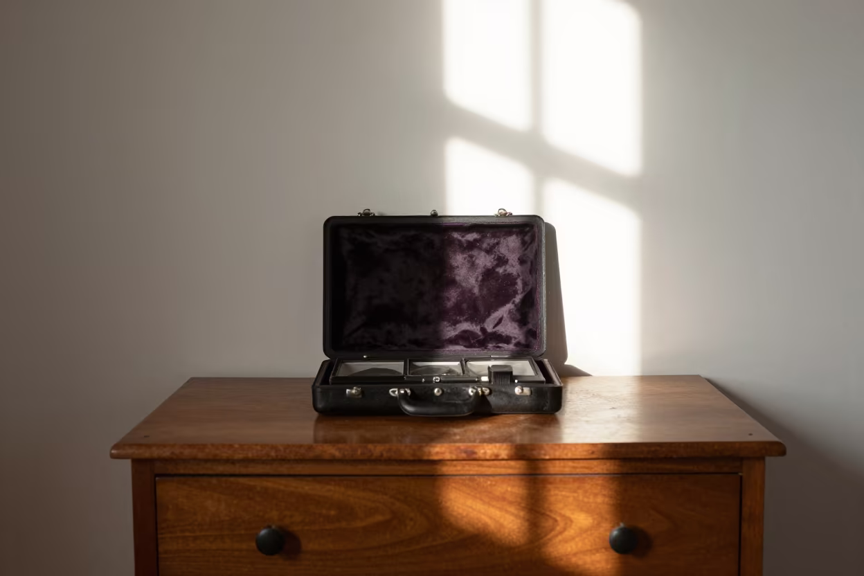 Victorian Daguerreotype in Velvet Case on Hotel Dresser in on a hotel dresser in Charallave