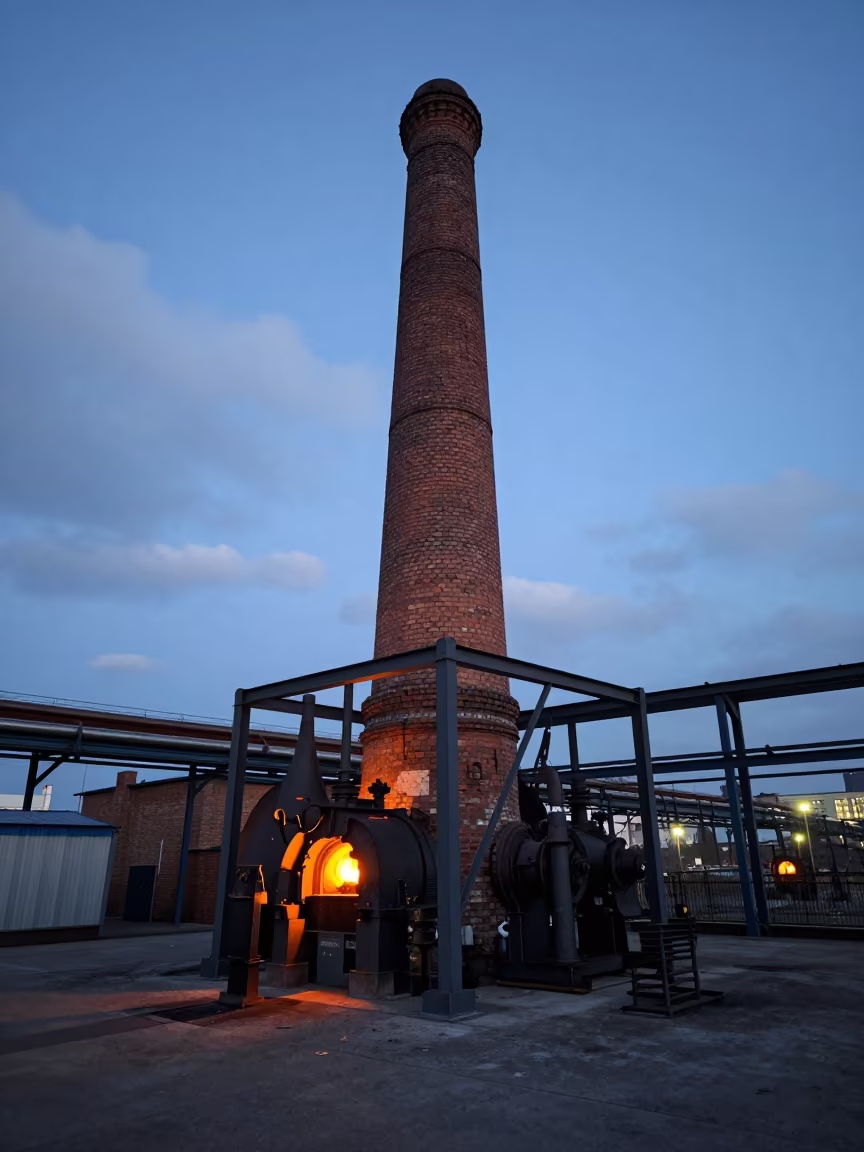 Victorian Factory Chimney at Dusk Near Nizhny Novgorod in on a factory floor near Nizhny Novgorod