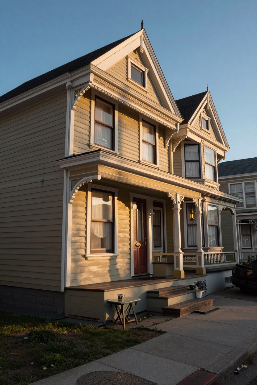 Victorian Home in San Francisco at Golden Hour in in San Francisco, California, United States