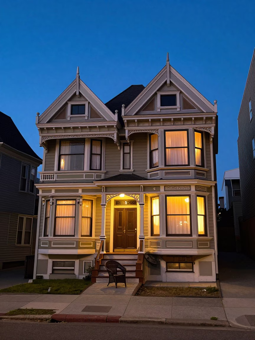 Victorian Home in San Francisco at Twilight in in San Francisco, California, United States