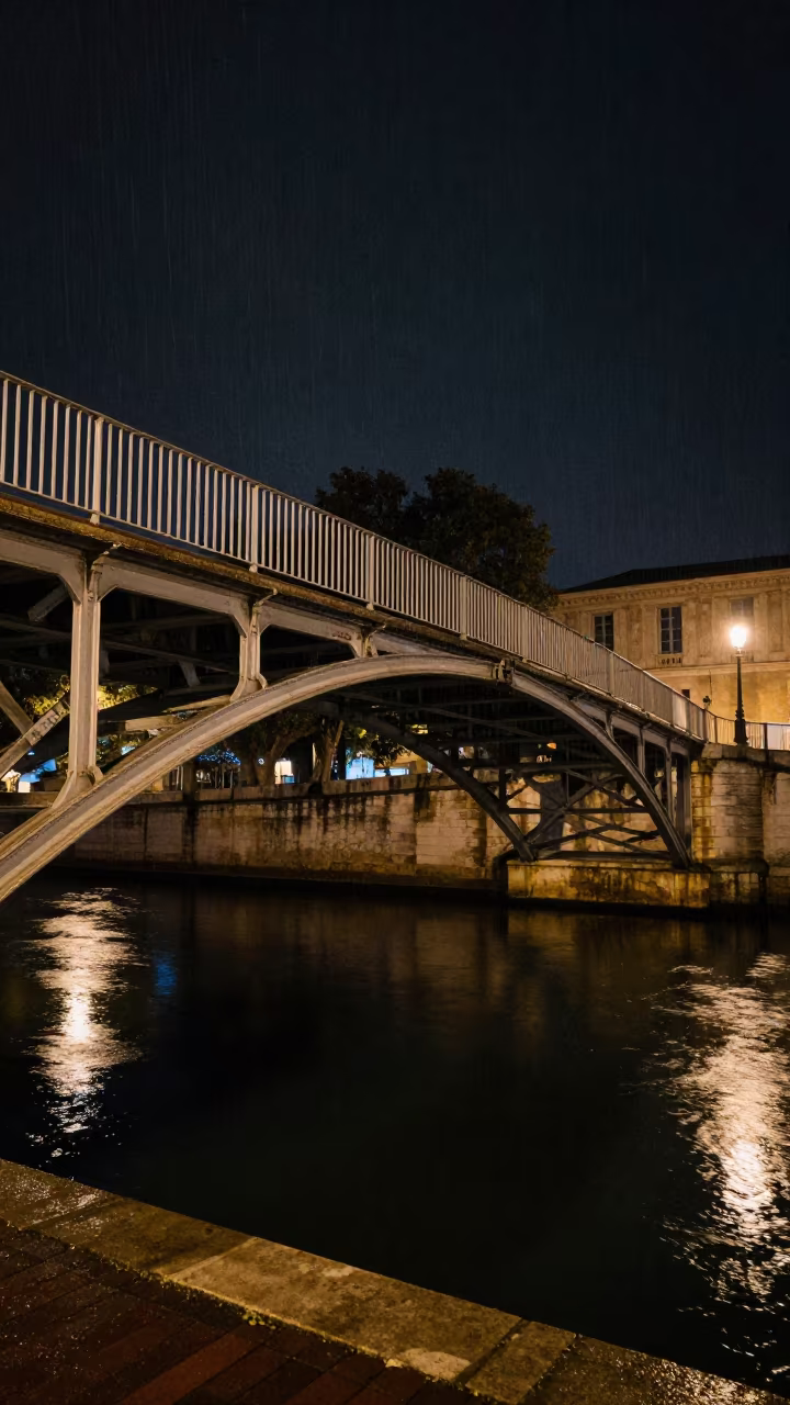 Victorian Iron Bridge Over Canal Marseille Night in near Marseille
