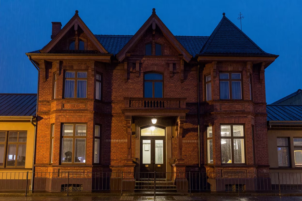 Victorian Row House in Twilight Terminal in inside a restored train terminal near Wałbrzych