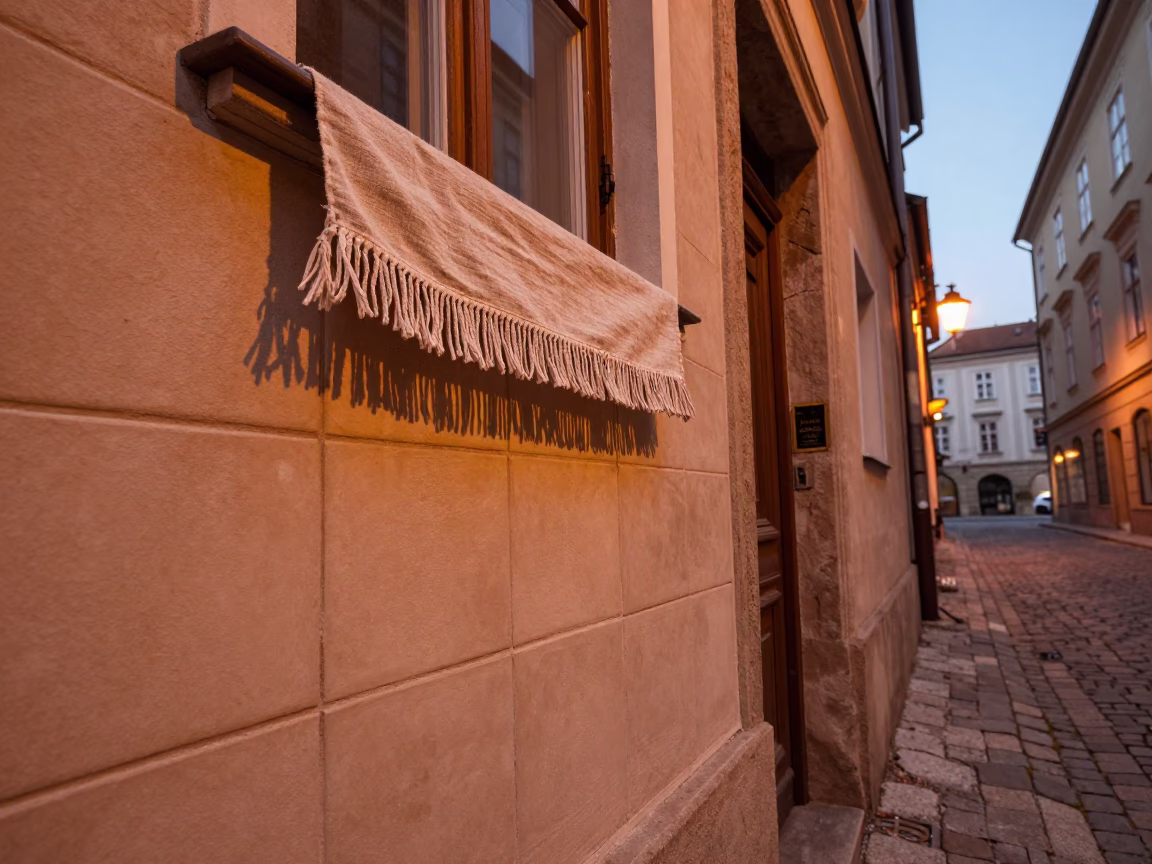 Vienna Austria Dusk Linen Fringe Tile Detail Cobblestone Street Scene in in Vienna, Austria