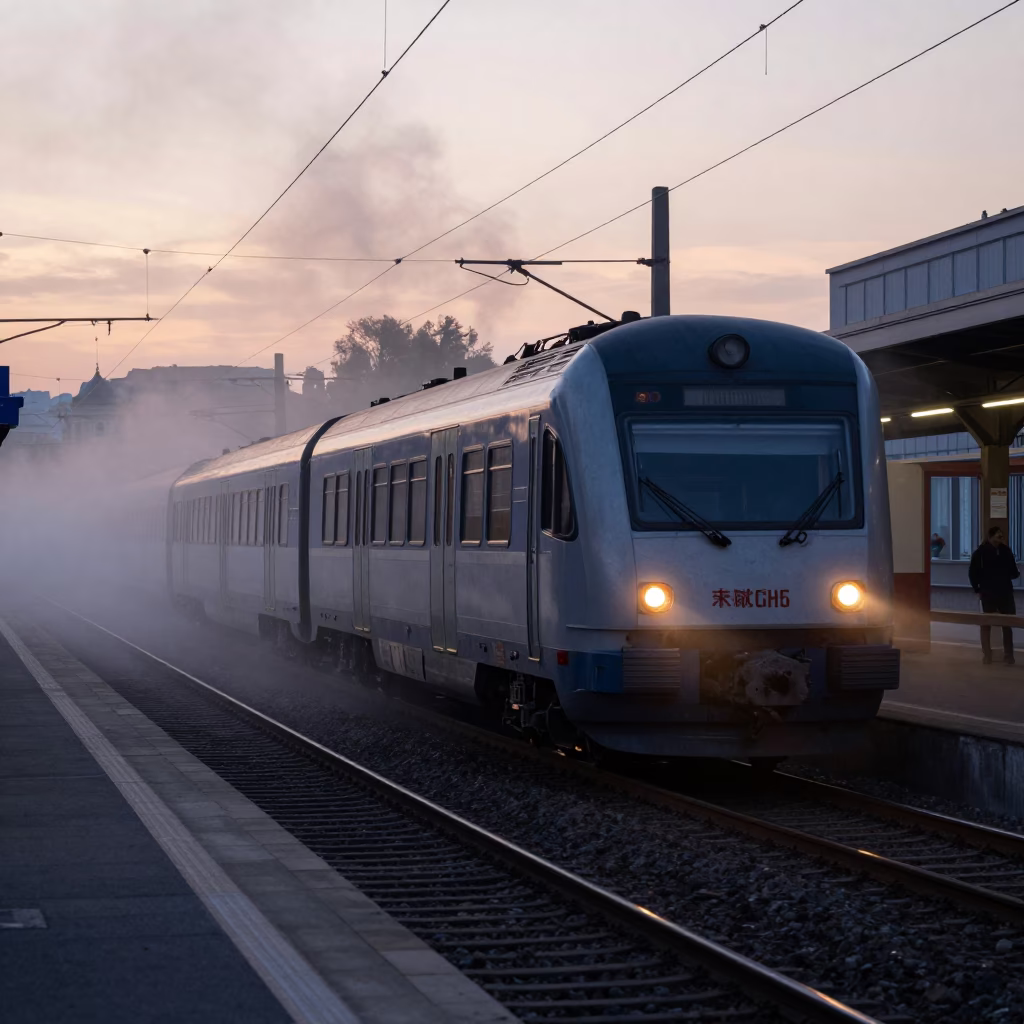 Vienna Austria Early Morning Commuter Train Departure at Dawn Station Platform in in Vienna, Austria