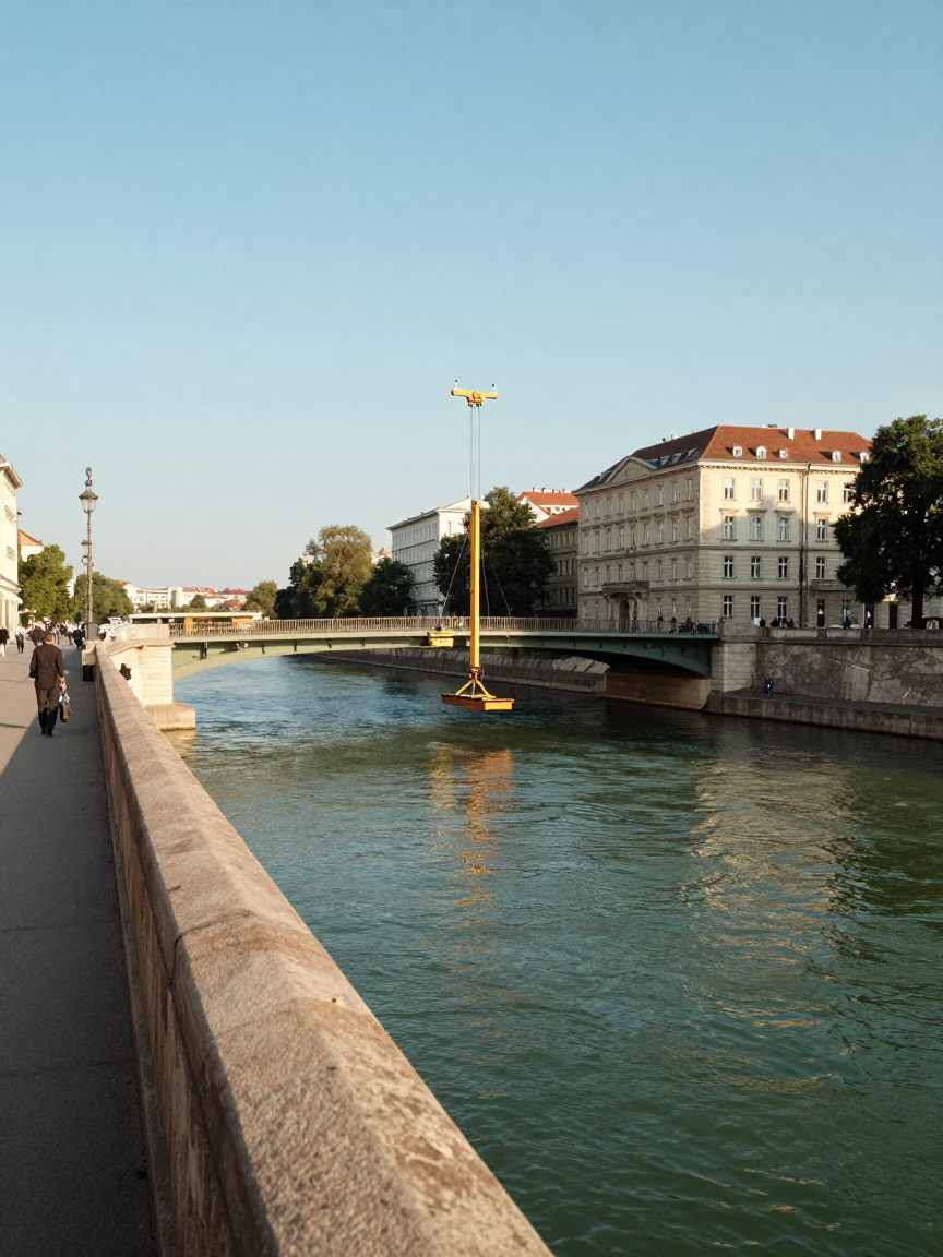 Vienna Austria Late Afternoon Street Scene with Bridge Maintenance and Leaf Shadows in in Vienna, Austria