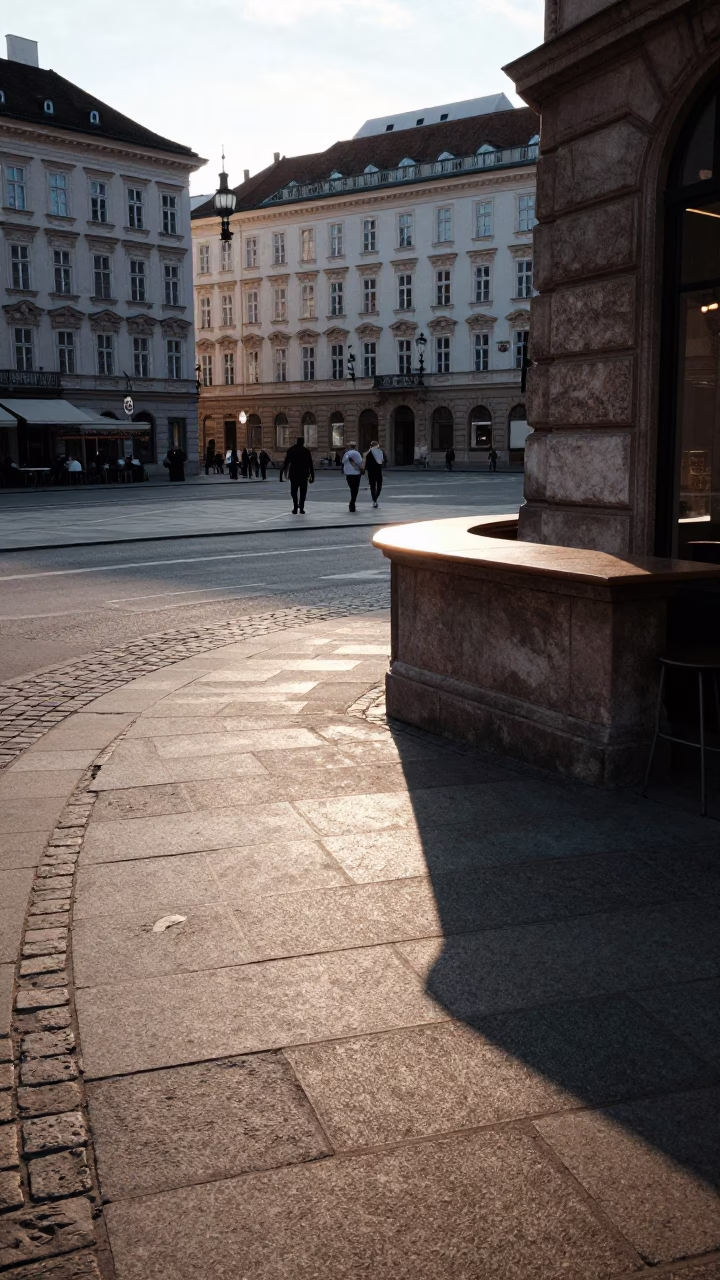 Vienna Austria Late Afternoon Street Scene with Stone Pavement and Tram Tracks in in Vienna, Austria