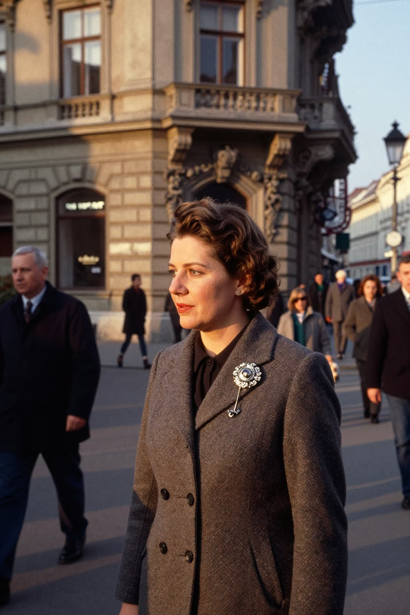 Vienna Austria late afternoon street scene with traditional brooch and cultural details in in Vienna, Austria