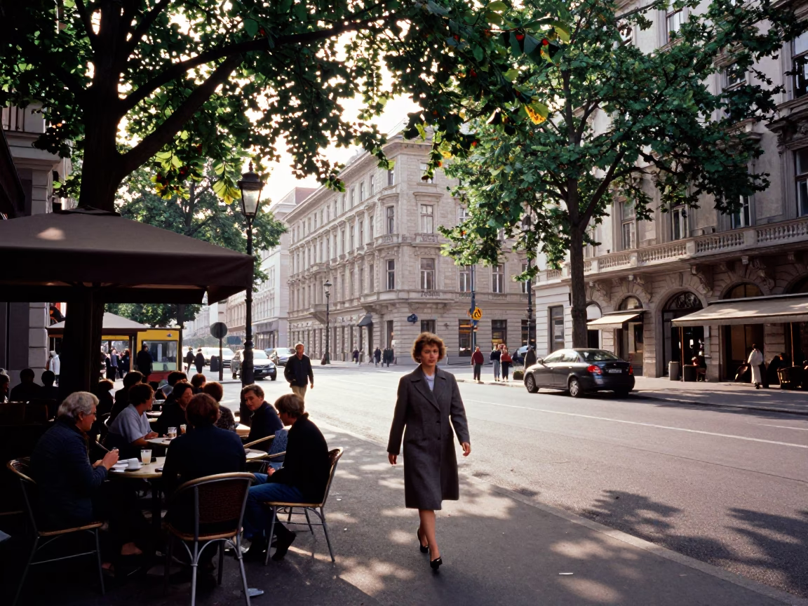 Vienna Austria Late Morning Street Scene with Historic Architecture and Local Life in in Vienna, Austria