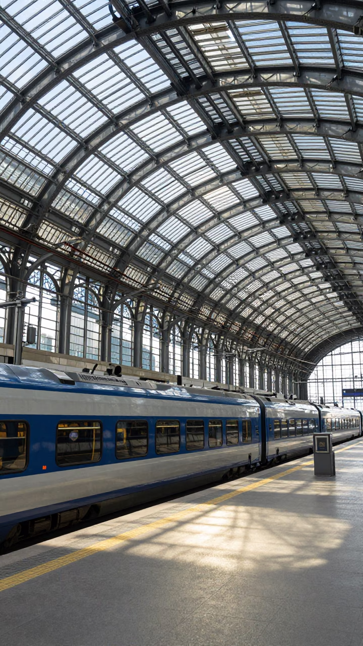 Vienna Austria Midday Light Reflections on Glass and Steel Train Station Architecture in in Vienna, Austria
