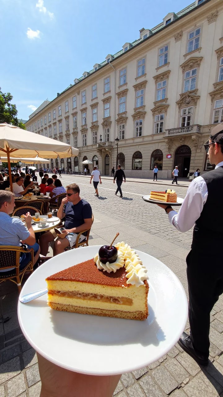 Vienna Austria Midday Street Scene with Traditional Sachertorte and Vintage Cafe Culture in in Vienna, Austria