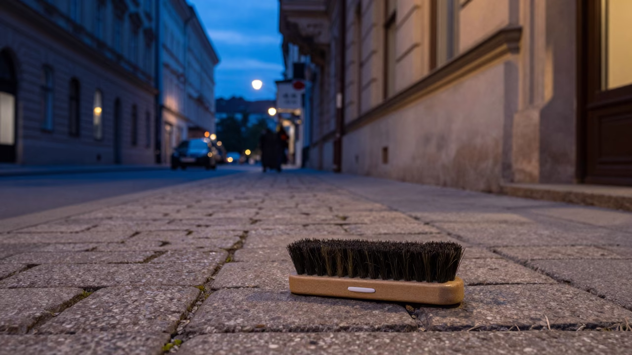 Vienna Austria Nautical Dawn Street Scene with Shoe Brush and Magazine Rack in in Vienna, Austria
