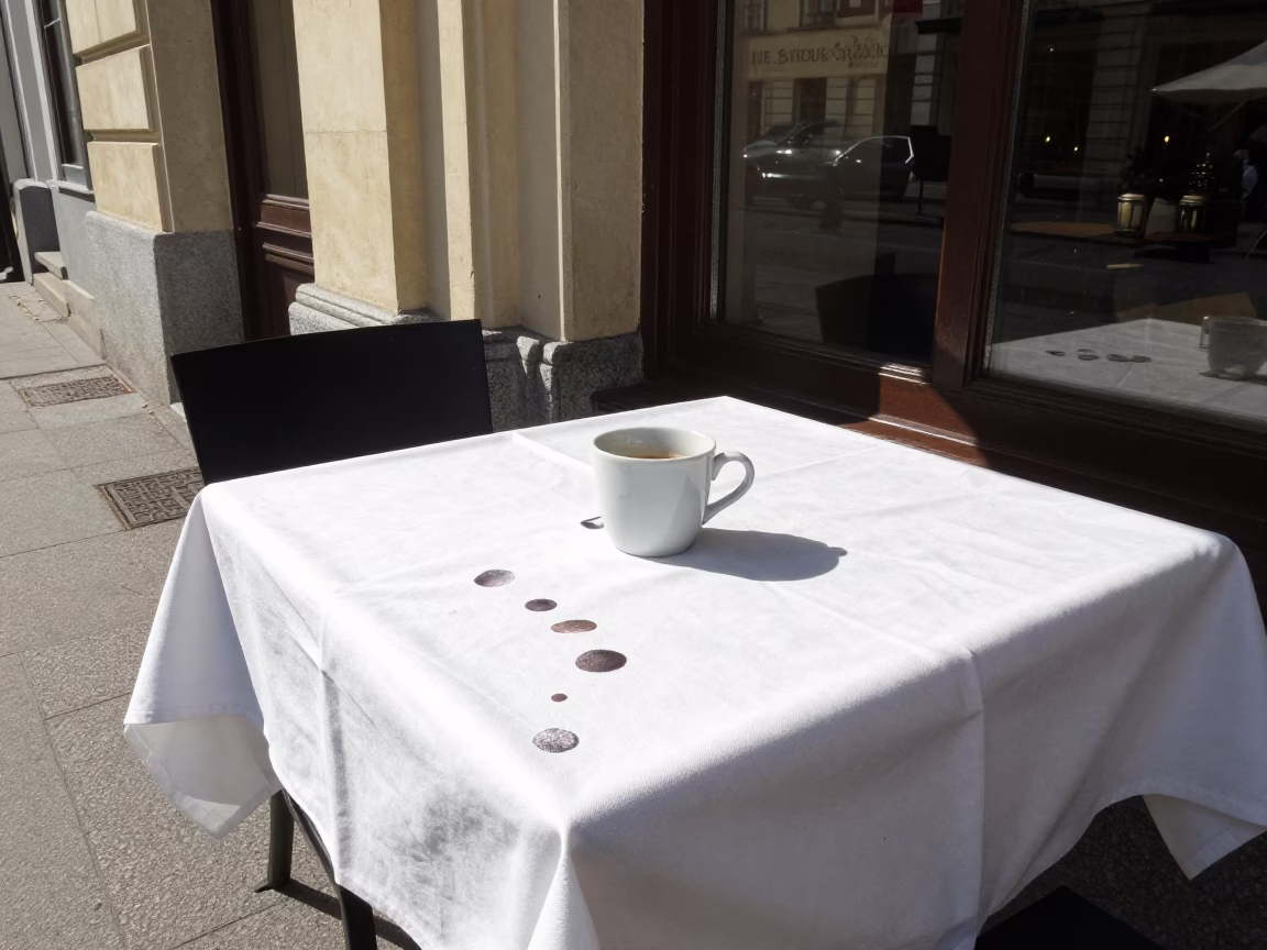 Vienna Austria Noon Light Street Scene with Coffee Shop Table and Fingerprints in in Vienna, Austria