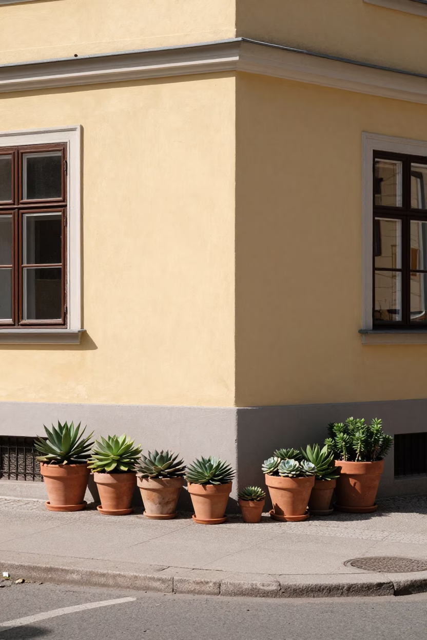 Vienna Austria Noon Street Scene with Terracotta Pots and Classic Architecture in in Vienna, Austria