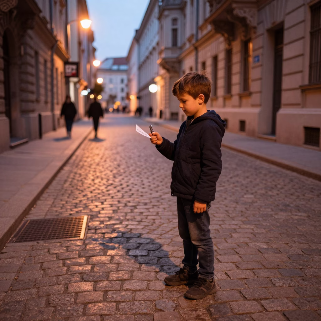 Vienna Austria street scene copper dusk light child with letter opener in in Vienna, Austria