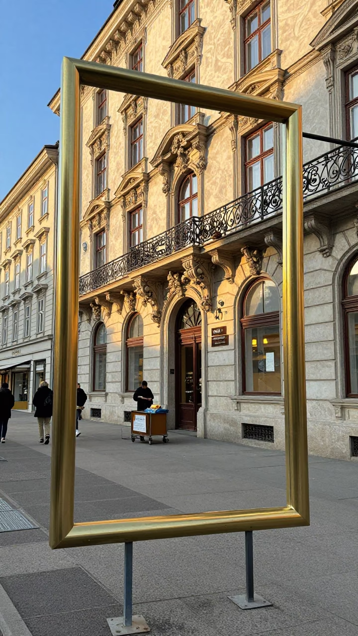 Vienna Austria Street Scene First Light Polished Brass Frame and Brushed Steel Stool Leg in in Vienna, Austria