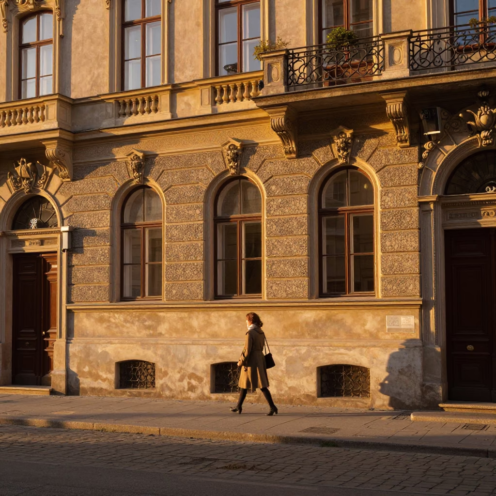 Vienna Austria Sunset Street Scene with Classic Architecture and Urban Life in in Vienna, Austria