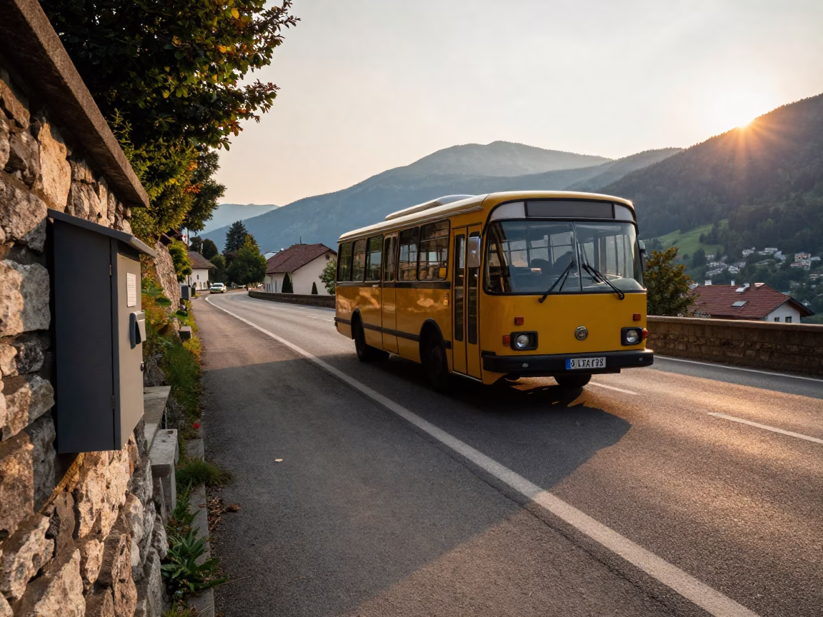 Vienna Austria Sunset Street Scene with Classic Bus and Local Interaction in in Vienna, Austria