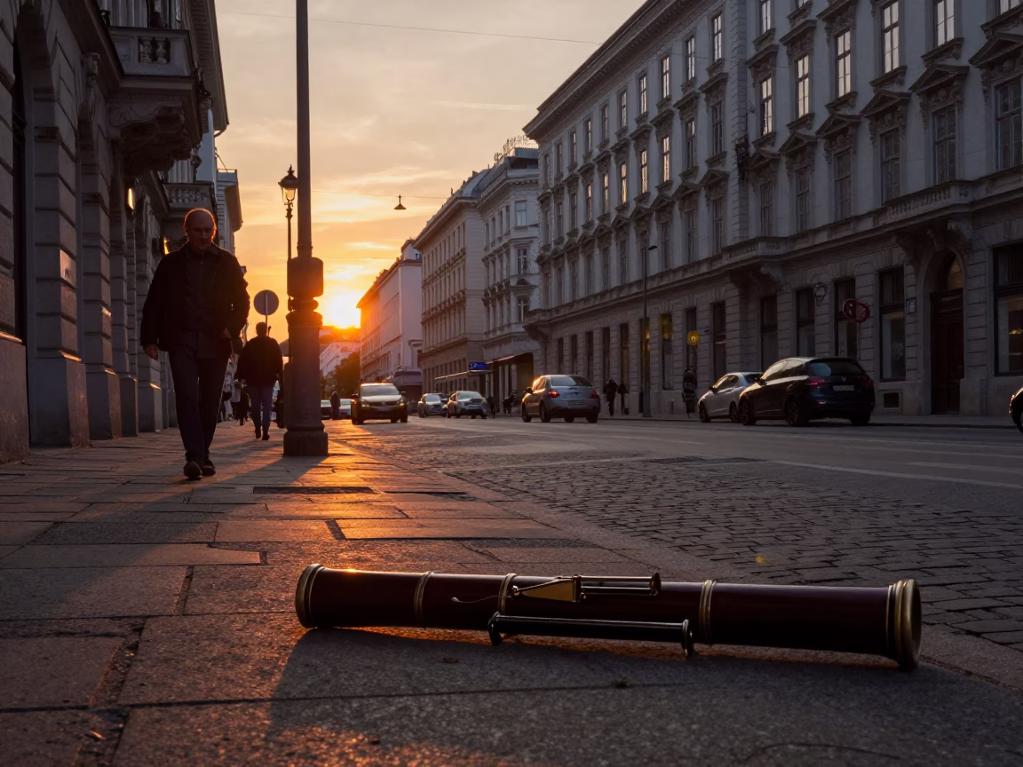 Vienna Austria Sunset Street Scene with Recorder and Tea Stained Window in in Vienna, Austria