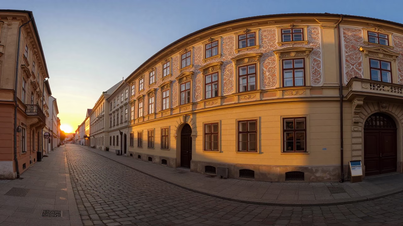 Vienna Austria Sunset Street Scene with Traditional Architecture and Local Life in in Vienna, Austria