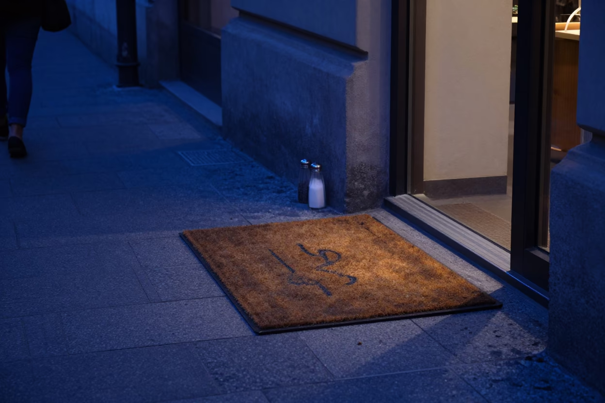 Vienna Austria Twilight Street Scene with Doormat and Salt Shaker in in Vienna, Austria