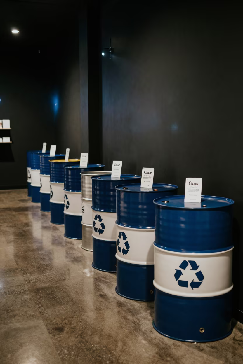 Vienna Battery Recycling Rail Under Projector Glow in inside a retail floor display area in Vienna