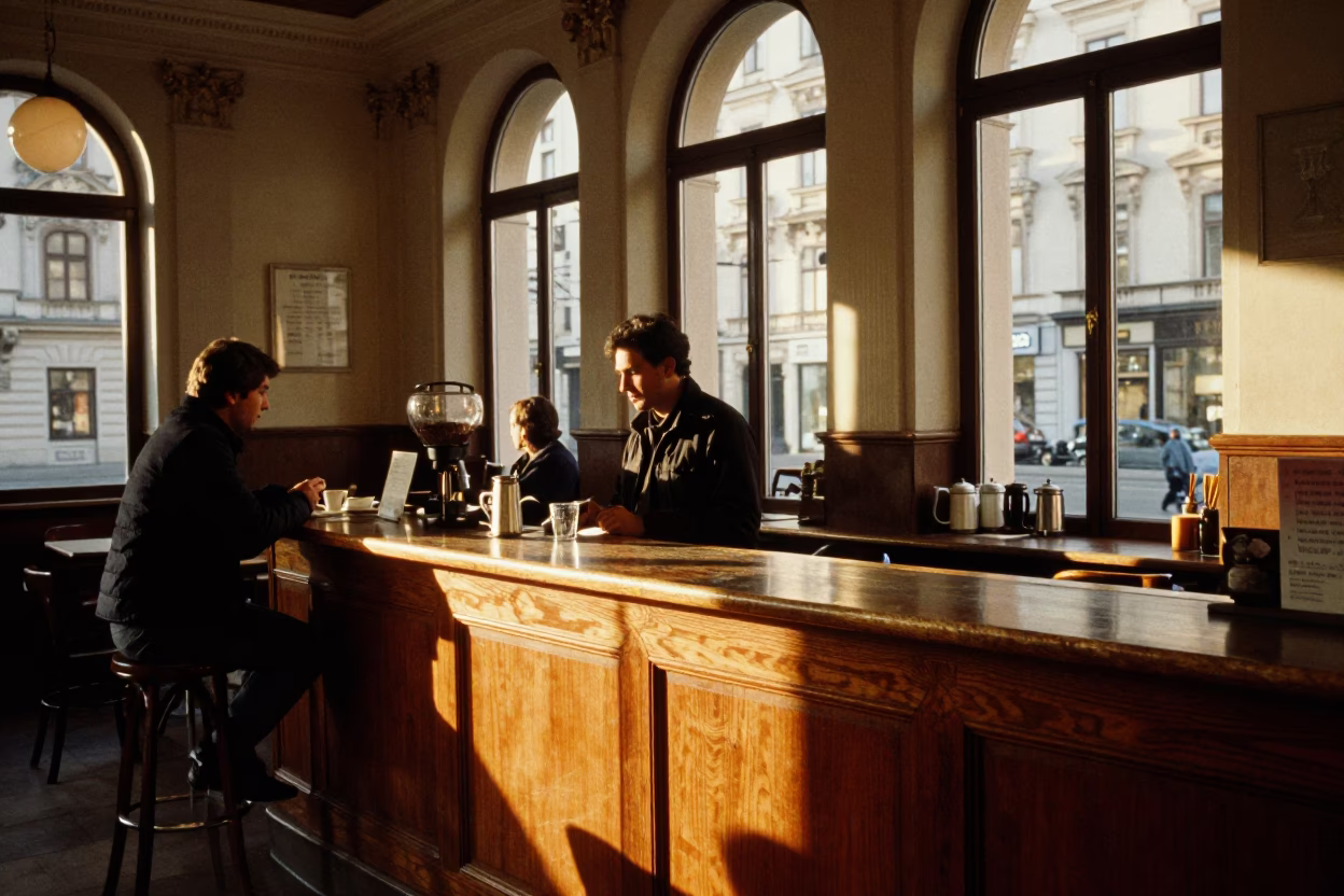 Vienna Cafe Counter at Honeyed Evening Light in in Vienna, Austria