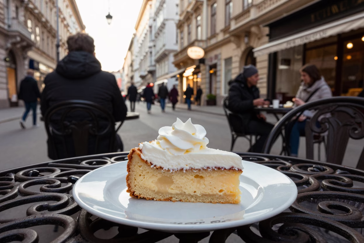 Vienna Cafe Sacher Torte Whipped Cream Late Afternoon Street Scene in in Vienna, Austria