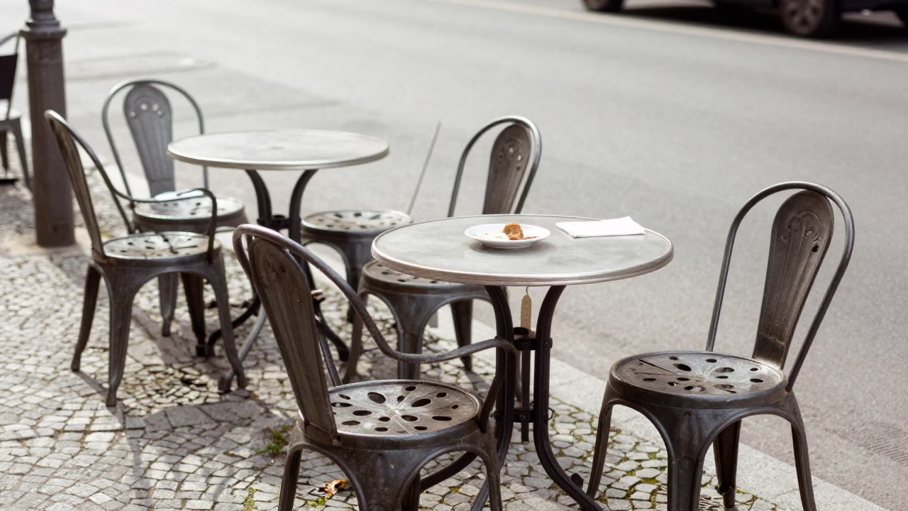 Vienna Cafe Table at Flat Noon Light in in Vienna, Austria