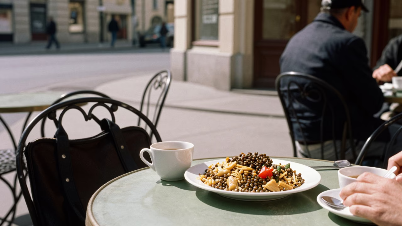 Vienna Cafe Terrace Noon Light Customer with Cup and Plate in in Vienna, Austria