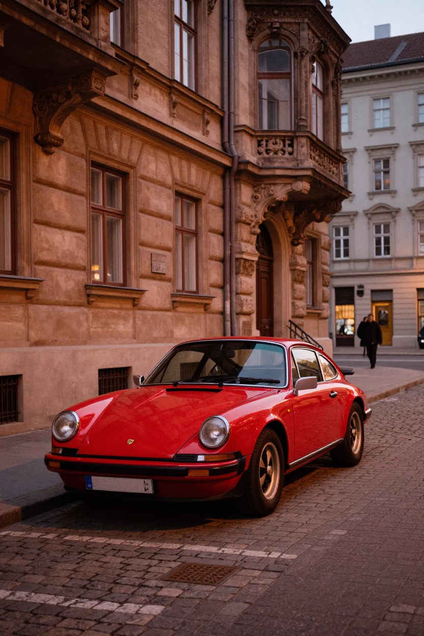 Vienna Car Parked at Copper-toned Light Before Dusk in in Vienna, Austria