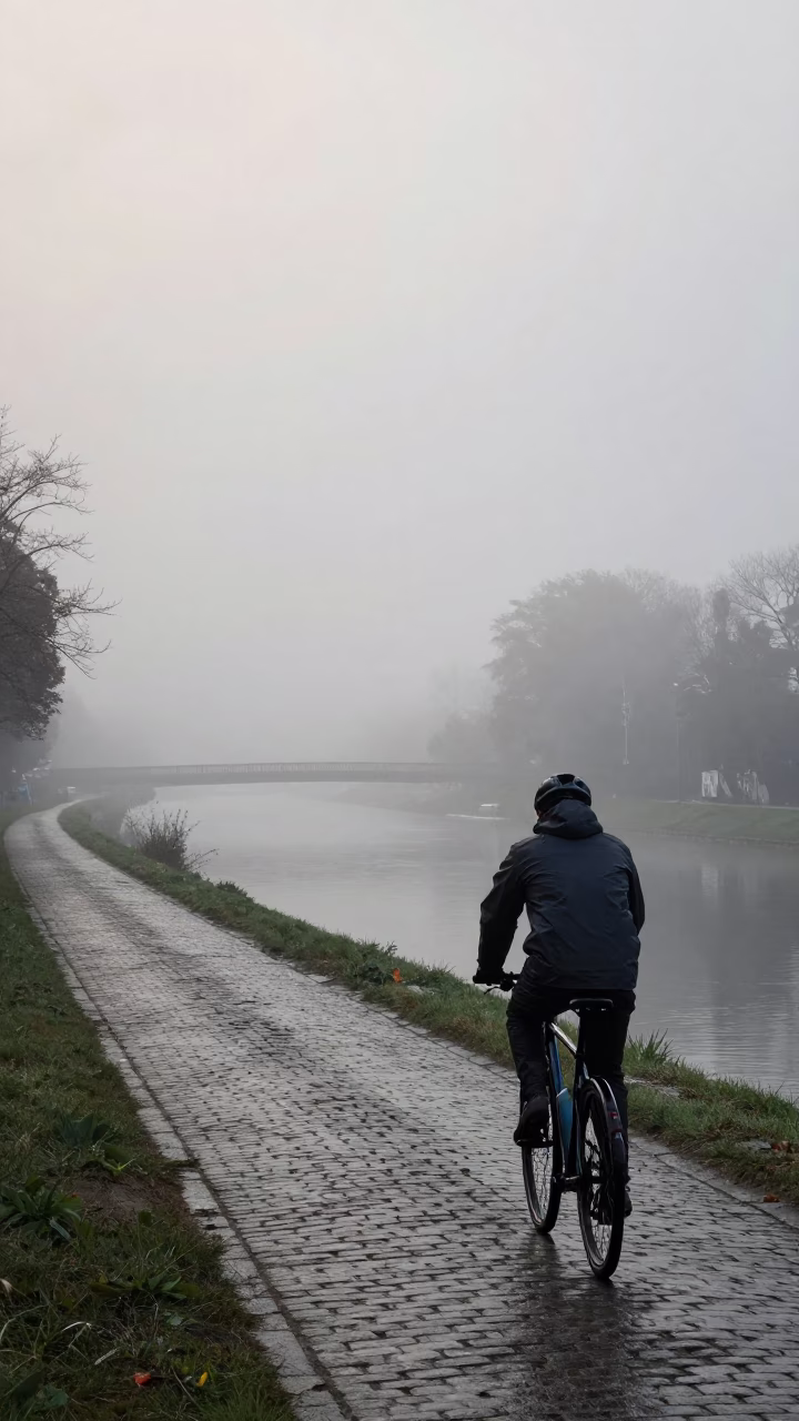 Vienna Cyclist at Dawn Light in in Vienna, Austria