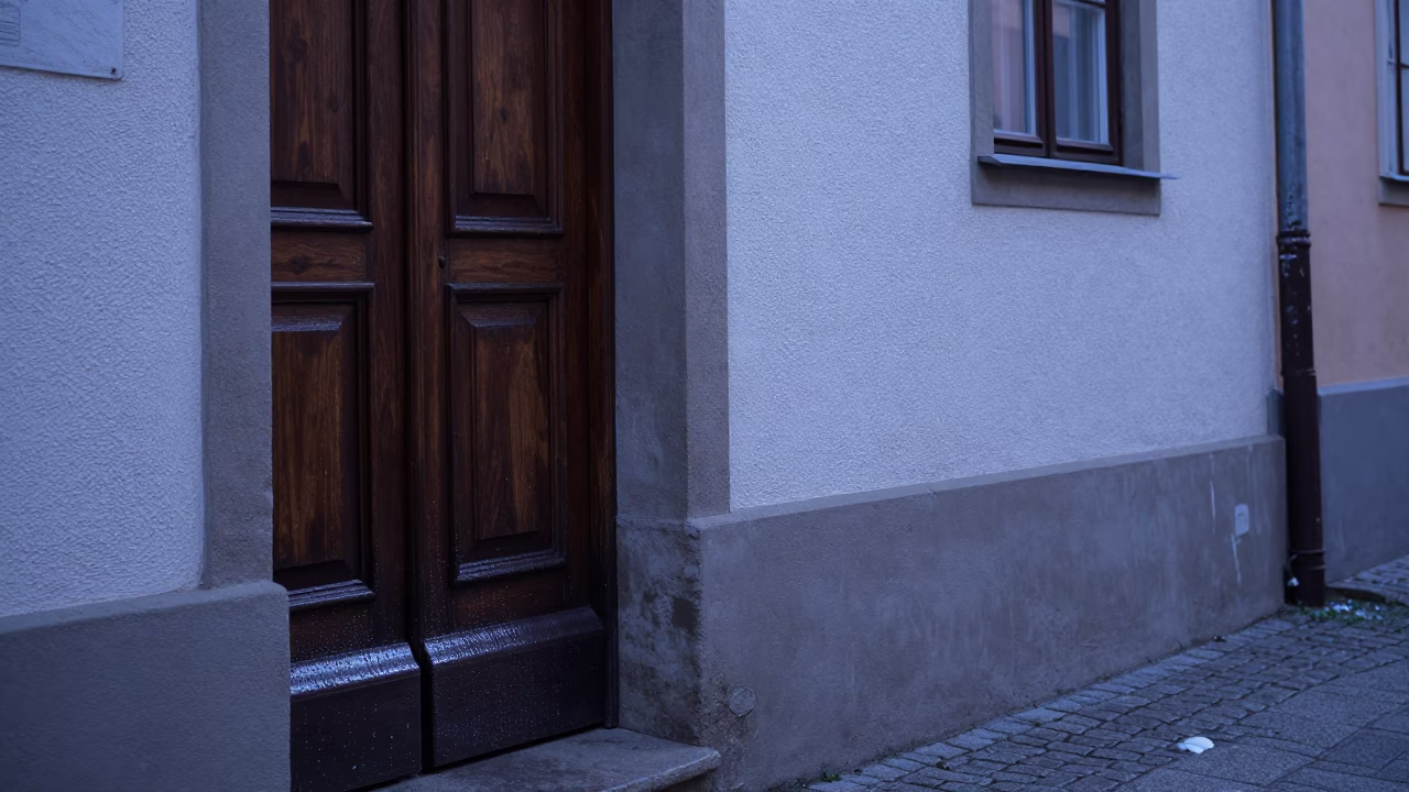 Vienna Nautical Dawn Street Scene with Condensation on Old Doorframe in in Vienna, Austria